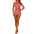 thumbnail image 2 of Women's 2 Piece Ribbed Bikini Sets, Adjustable Spaghetti Straps Sports Swimwear Bathing Suits Rose Red S, 2 of 5