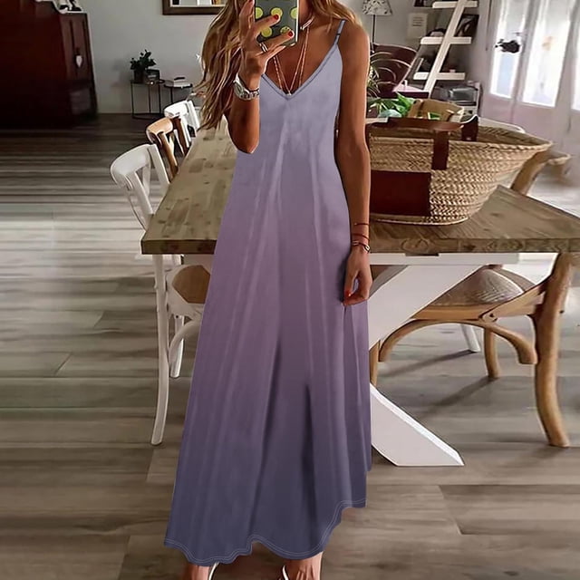 Ovzne Robes pour Femmes Robe de Plage Robes d'Été pour Femmes Imprimé Sans Manches Col Rond Robe Décontractée Robes Robe de Printemps Imprimée Liquidation