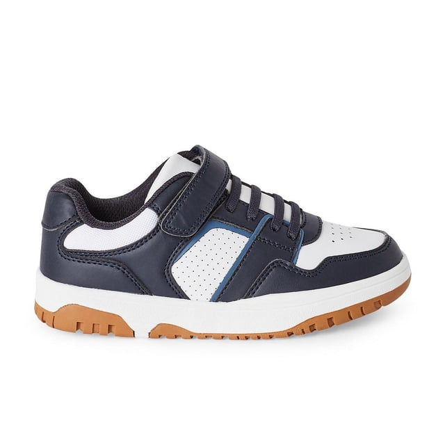 George Chaussures Décontractées pour Garçons en Similicuir Bleu Marine et Blanc avec Empiècements Latéraux Perforés, Bout Rond, à Lacets et Fermeture à Bride Autoagrippante, Dotées d'Une Semelle Extérieure en Caoutchouc Sans Traces, Idéales pour les Activités Quotidiennes à l'Intérieur et à l'Extérieur, Convenant Aussi aux Tenues Décontractées Ou Actives.