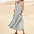 thumbnail image 2 of CHOK Robe Décontractée en Lin et Coton Uni à Encolure en U pour Femmes Sans Manches 2024 Robe Débardeur avec Poches Bleu 4TG, 2 of 7
