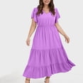 thumbnail image 4 of Bigersell Robes de Vacances pour Femmes Liquidation Femme Col en V Manches Courtes Midi Robe Soleil Style de Robe D-55 Chemises de Robe pour Dames Grande Taille Robes d'Été, Violet 4TG, 4 of 7