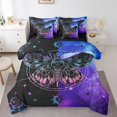 thumbnail image 1 of YST Boho Moth Comforter Set, 7-Piece, Gothic Skull, King Size, Black Blue, 1 of 5
