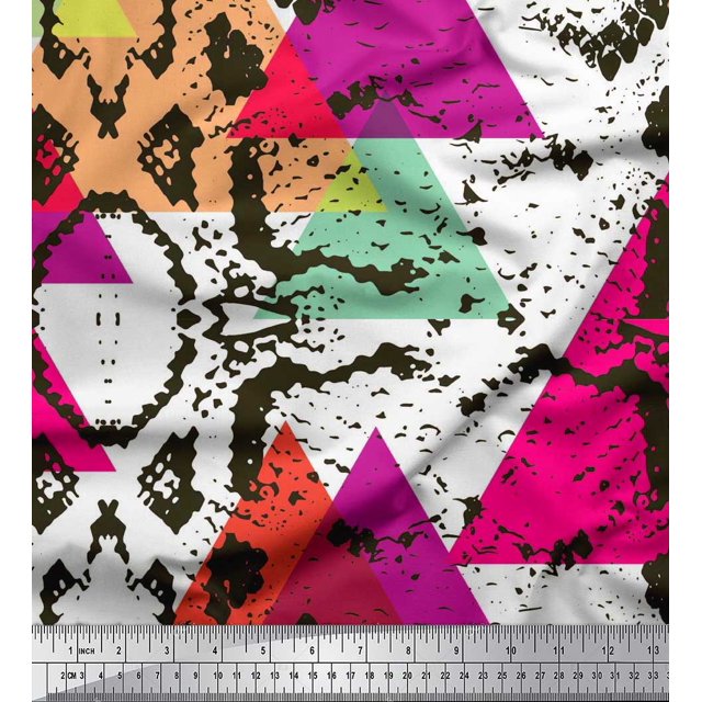Soimoi polyester Crepe Fabric Animal Skin & Triangle Geometric Decor Fabric Printed Yard 52 Inch Wide