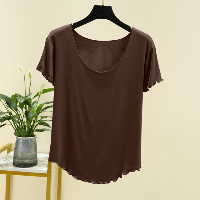 Blouses pour Femmes Femmes Uni Col Rond Manches en Dentelle Haut à Manches Courtes Haut/chemise à Manches Courtes à Col Rond
