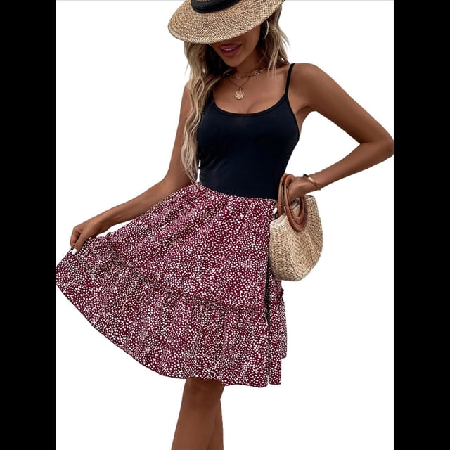 Robe Mini Fleurie Été 2025 pour Femmes Boho Fluide Robes Courtes Sans Manches à Volants à Bretelles Spaghetti