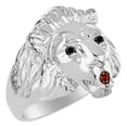 thumbnail image 4 of RYLOS Rings Sterling Silver Lion Head Ring Black Diamonds Eyes & Gemstone Mouth Fun Designer Rings Garnet  Jewelry Size 11, 4 of 7