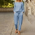 thumbnail image 2 of Kcodviy Women's Solid Color Linen Sweatpants Outfit Women Loose Top and Drawstring Modern Business Suits for Women Linen Long Pants Set Party Outfit Outfits, 2 of 6
