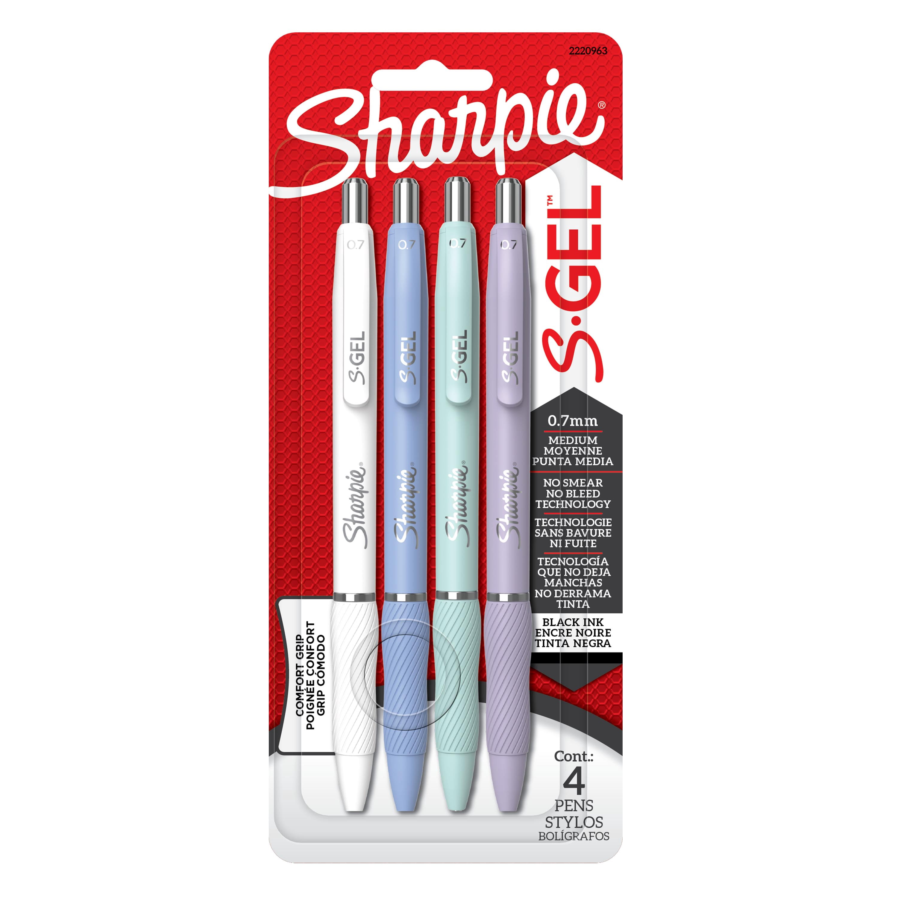 Sharpie S-Gel, Gel Pens, Medium Point (0.7 mm), Assorted Fashion Barrels, Black Ink, 4 Count