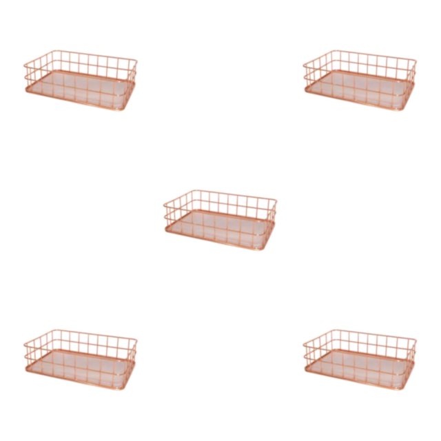 Redempat Rosegold Multi-functional Storage Basket - Organized And Efficient Solution For Office Storage Rose Gold 24.5*16.5*6.5cm,Large basket 5Set