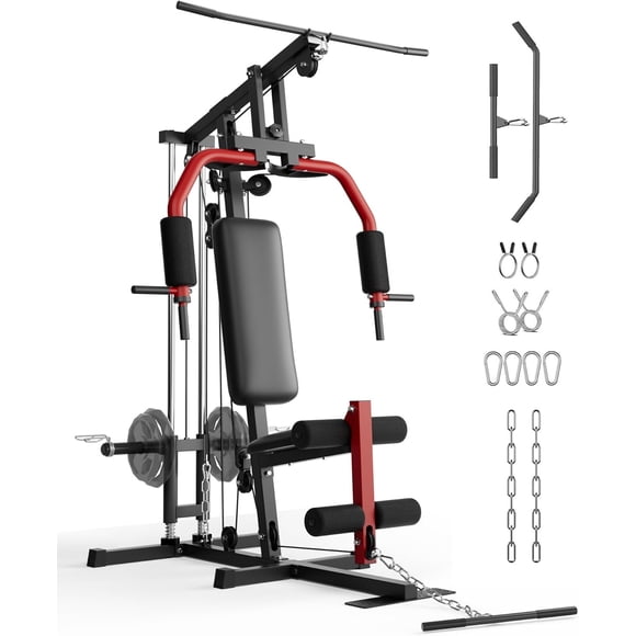 Home Gym Machine, 400 Lbs Home Gym Equipment with Pulley System,Full Body Workout Machine for Strength Training,Fit 1in & 2in Weight Plates