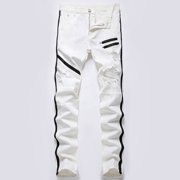 EGNMCR Men's Lightweight Pants, Cargo Pants Men, Linen Pants Men, Mens Casual Loose Fit Elastic Waist Pants Men's New Fashion Have Pockets Button Zipper Personality Denim Trend Jeans Men Denim jeans