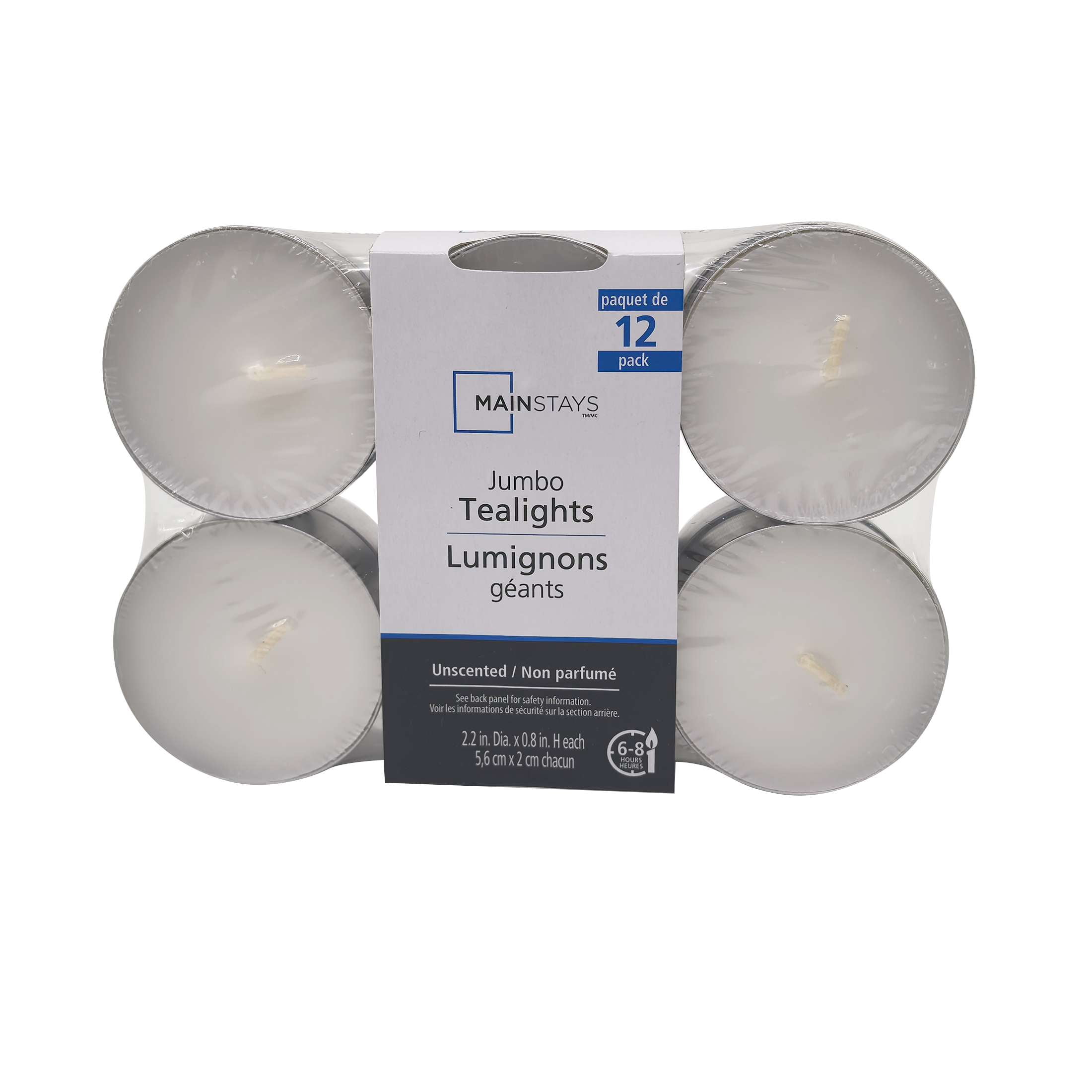 Lumignons géants blancs non parfumés Mainstays, paquet de 12