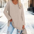 thumbnail image 2 of Breezora Tunique à Col Rond Oversize pour Femmes, Manches Longues, Chemise Rayée, Blouse Douce à Coupe Ample, Tenue Décontractée Décontractée, Confort Quotidien 2026, Taille P, Beige, 2 of 5