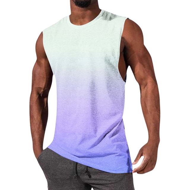 NTACZA Athletic Men Tank Tops Sleeveless Basic Shirt Crew Neck Gradient Sports Mens T-Shirts L