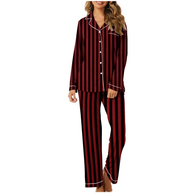 Generic Women's Home Pocket Printed Pajama Set for Daily Home Wear Red 8(L)