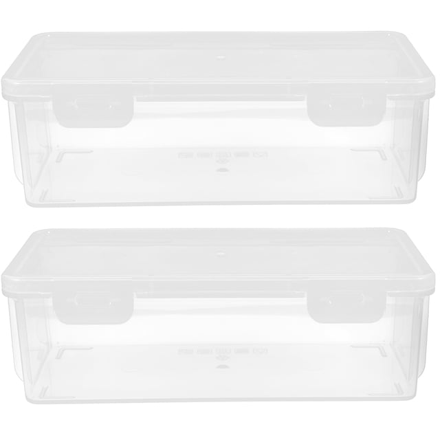 MIANGASTORE 2pcs Bread Container Bread Storage Bin Bread Box Bread Loaf Keeper Box Airtight Holder for Kitchen. The image shows two transparent rectangular bread storage boxes made of durable PP material. Each box features an airtight lid and a simple, versatile design suitable for storing bread, snacks, or other food items. Ideal for use in kitchens, bakeries, or coffee shops to keep bread fresh and organized.