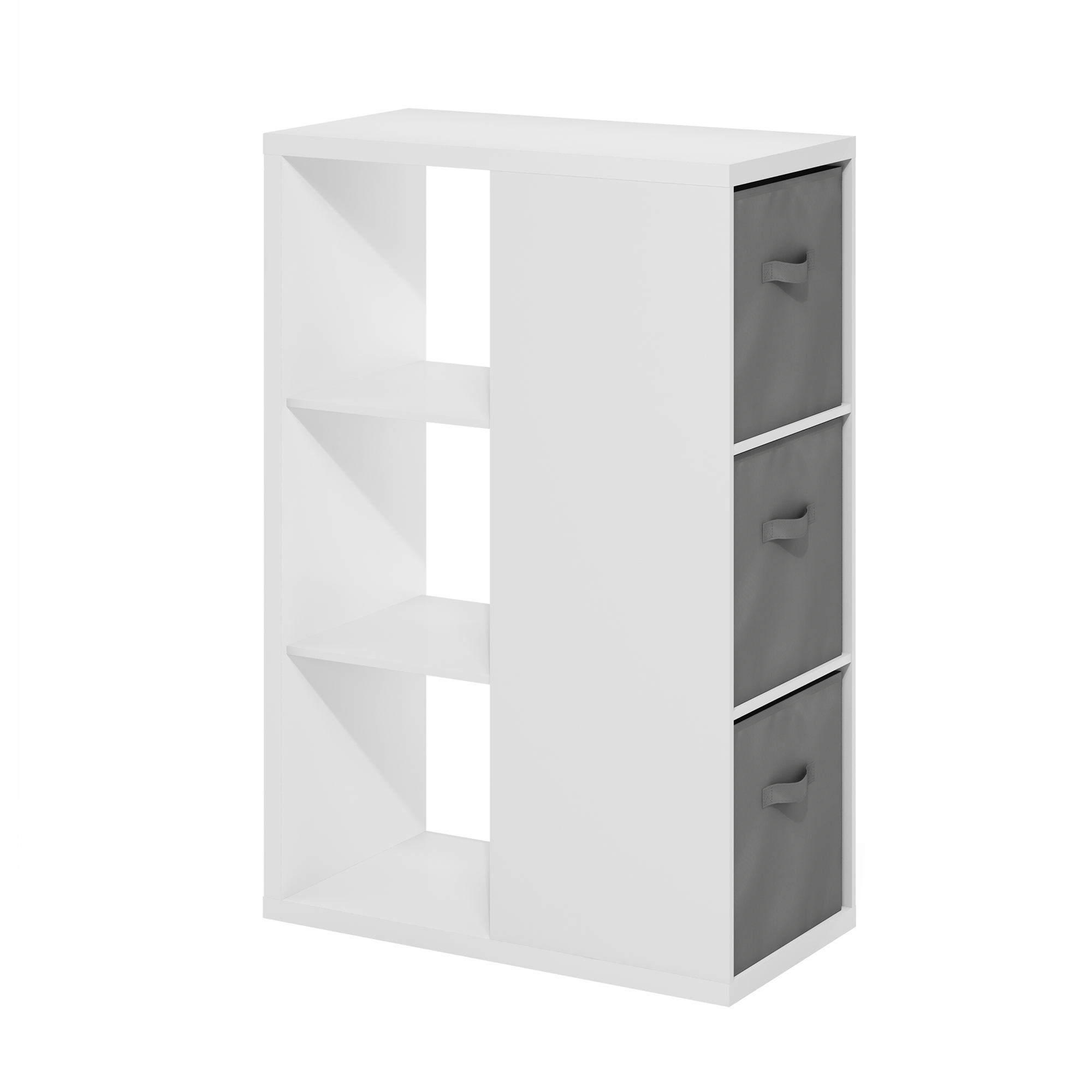 Furinno Viola 3-Tier Open Shelf Bookcase, Bookshelf, Storage Organizer, with Storage Bins, White/Light Grey