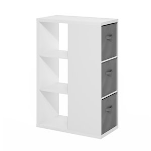 Furinno Viola 3-Tier Bibliothèque ouverte, bibliothèque, organisateur de stockage, avec bacs de rangement, blanc/gris clair