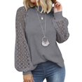 thumbnail image 1 of Coloody T-shirts à Manches Longues Femmes Dentelle Tops Casual Bureau Lâches Col Rond Solide, 1 of 2