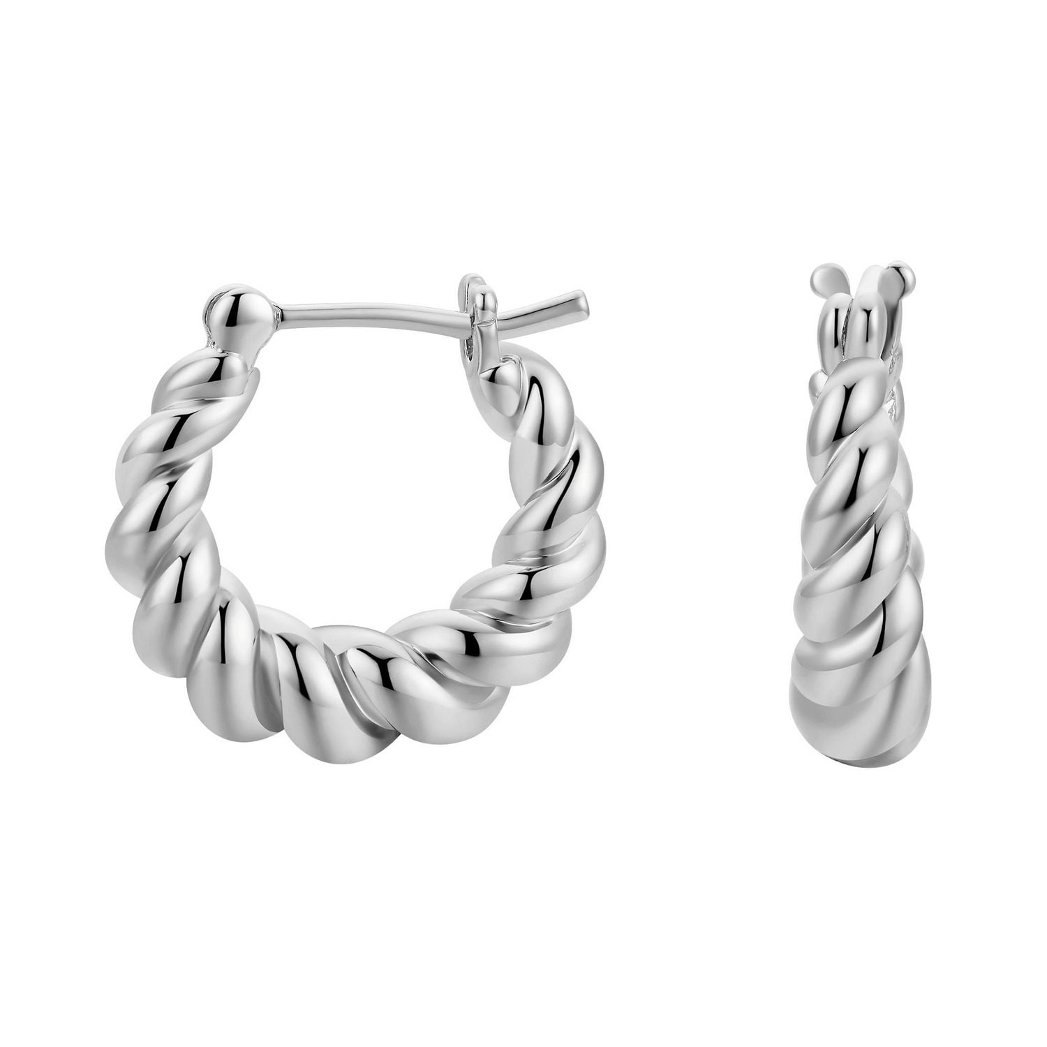 Luxury Designs Rhodium Plated Twisted Hoop Earrings