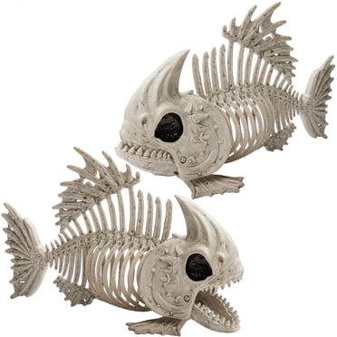 Joyfy 2 Pcs Fish Skeleton Halloween Decoration,9.5 Inch (24cm) Posable Plastic Animals Halloween Skeleton for Indoor Outdoor Halloween Decorations,Haunted House Party Props