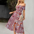 thumbnail image 3 of ANGGREK One Piece Off Shoulder Dress, Off Shoulder Slit Long Dress Floral Printed For Daily Life, 3 of 5