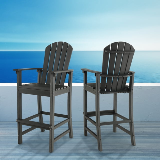 Gymax 2PCS HDPE Bar Height Stool Tall Chair Armrest Footrest All Weather Outdoor Patio