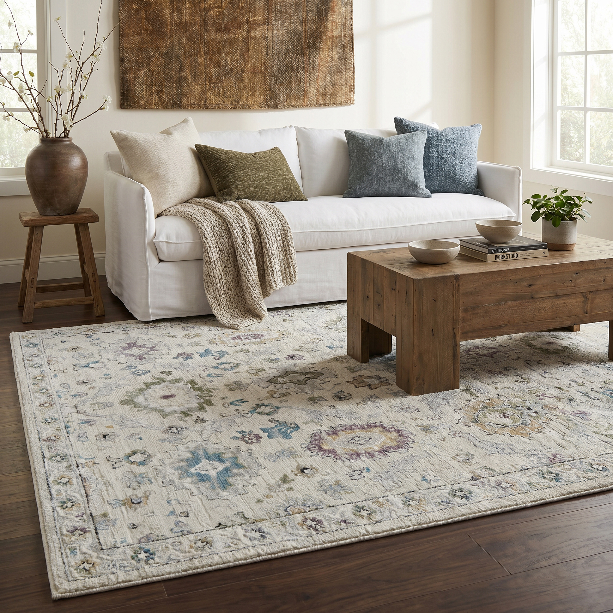 Tapis d'interieur classique Rug Branch Nomad, beige creme, boheme - Salon, chambre