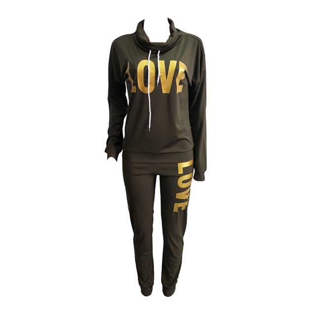 Innerwin Jogger Set Draped Neck Ladies Two Piece Outfit Sports Long Sleeve Loose Fit Sweatsuits Army Green S