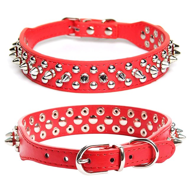 Collier pour Chien en Cuir avec Rivets Cloutés pour Chats Chiots Petits Moyens Animaux Rouge 51*3.0CM