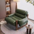 thumbnail image 3 of Fauteuil en Cuir avec Accoudoirs en Bois, 3 of 4
