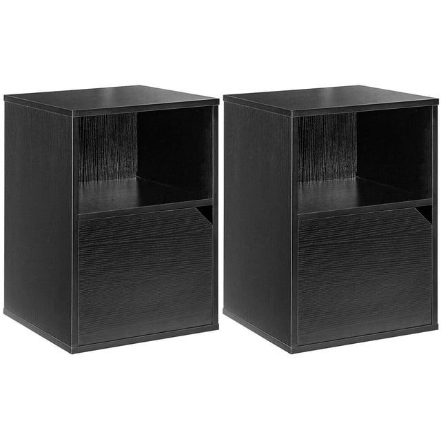 Gymax Ensemble de 2 Tables de Nuit Tables d'Appoint Bout de Canapé Armoire de Rangement Étagère Salon Noir