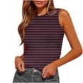 thumbnail image 1 of Plebaso Débardeurs Ajustés à Rayures pour Femmes Sans Manches à Col Rond Froncés Blouses d'Été Décontractées Basiques T-Shirts, 1 of 5