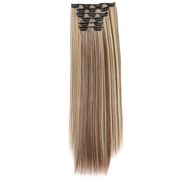 Pinces à Cheveux Pinces pour Cheveux Pinces d'Extension de Cheveux Réelles comme Remy Mode Cheveux Longues à Clip dans Extensions de Cheveux Tête Complète Perruque Droite. un Ensemble d'Extension de Cheveux Longues, Lisses à Clip-dans Mesurant 50 cm de Longueur, Présentant un Mélange de Tons Blonds et Bruns. Fabriquées à Partir d'Un Matériau Résistant aux Hautes Températures, Ces Extensions Sont Soyeuses, Douces et Conçues pour Se Marier Naturellement à Vos Cheveux. Attachées avec des Pinces Sûres et Non Dommageables, Elles Sont Faciles à Appliquer et à Retirer, Offrant