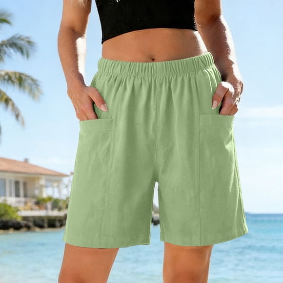 Neewe Women's Bermuda Shorts Summer Wide Leg Plain Elastic Waisted Comfy Casual Sweat Long Shorts