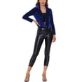 thumbnail image 2 of INSPIRE CHIC Women's Velvet Notched Lapel Zipper Cropped Motorcycle Jacket XS Royal Blue, 2 of 5
