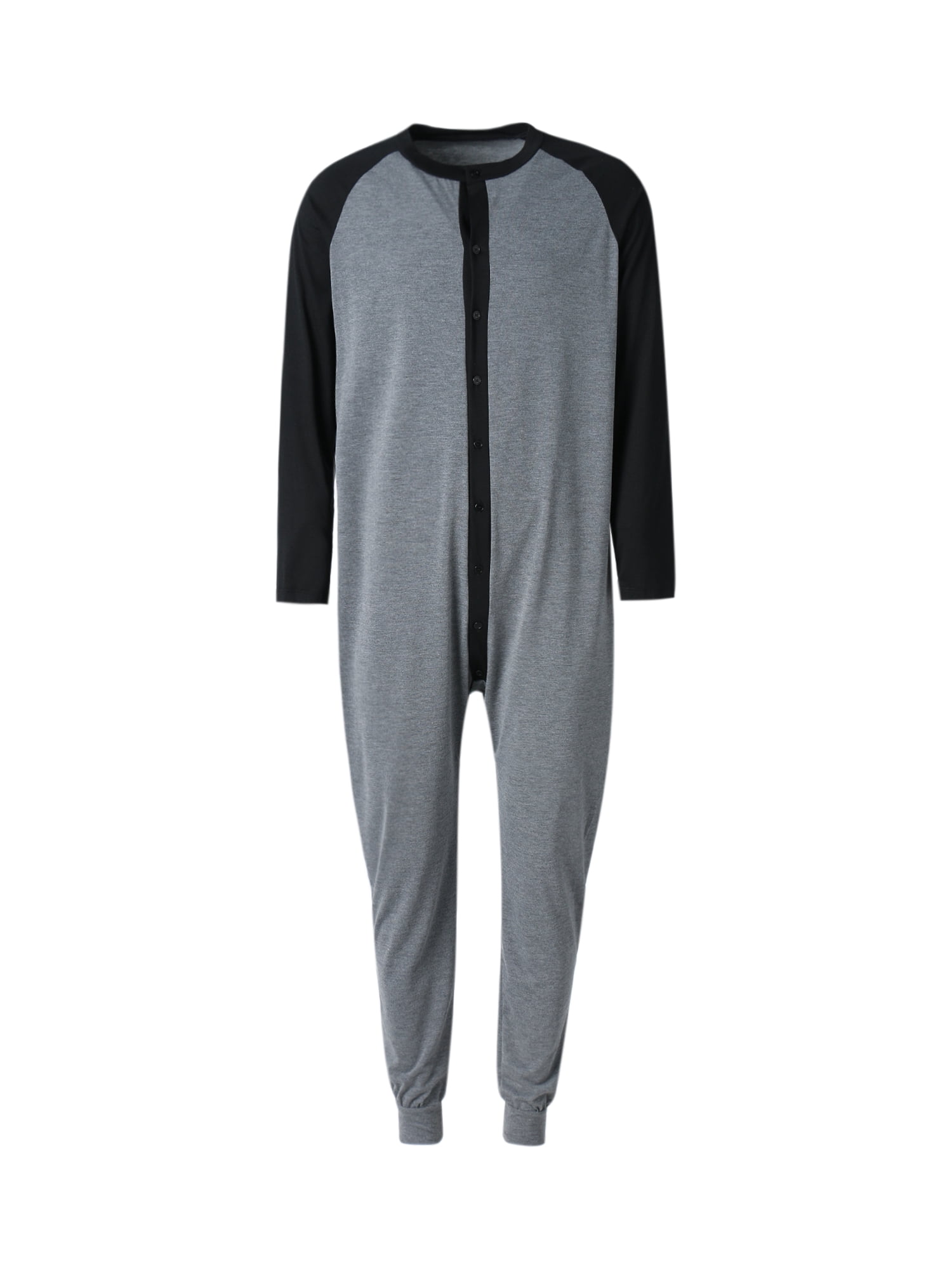 Sylvamorning Men One-piece Pajama Long Sleeve Round Collar Open Front Nightdres