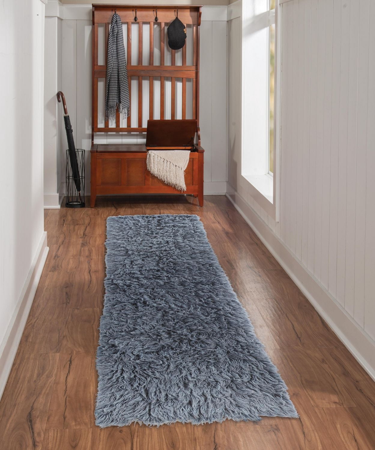 New Flokati 1400gr 2'4" x 4'8" Accent Rug, Denim Blue