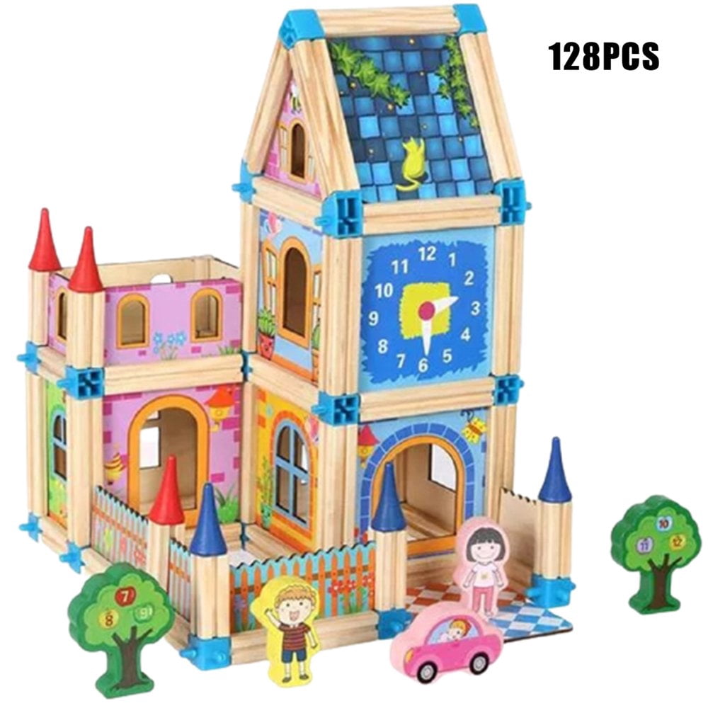 DIY Master of Architecture Wooden Castle Blocks Wooden Building Blocks Birthday Gift for Kids
