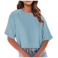 thumbnail image 1 of BVOFAR Women's Casual Half Sleeve T-Shirts Drop Shoulder Round Neck Crop Tops Summer Solid Color Tees 2025, 1 of 7