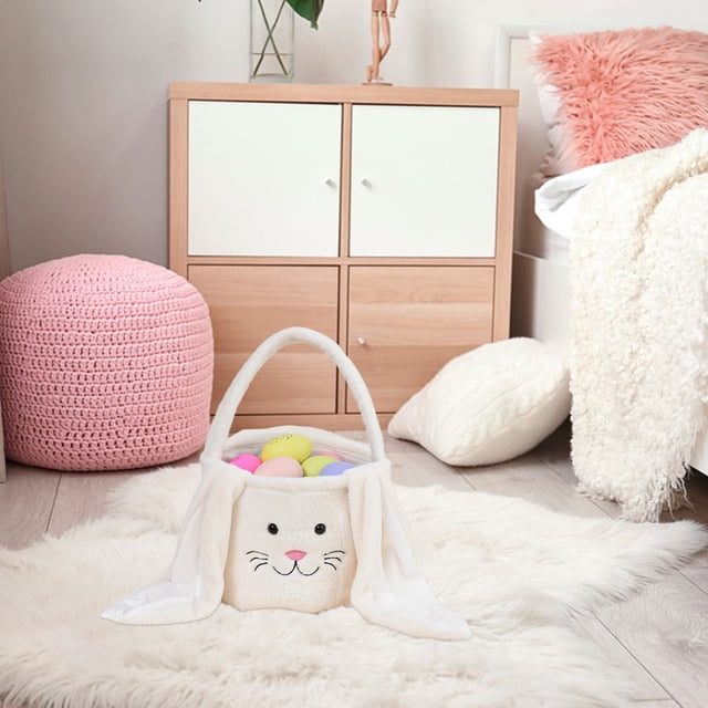 Openpig Easter Bunny Basket, Cute Easter Bucket Bags with Rabbit Ears for Easter Eggs, Easter Decorations, Candy Gifts Storage