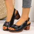 thumbnail image 2 of Ladies Rhinestones Flower Dress Slingback Sandals for Women 2025 Summer Leather Peep Toe Chunky High Heels, 2 of 6