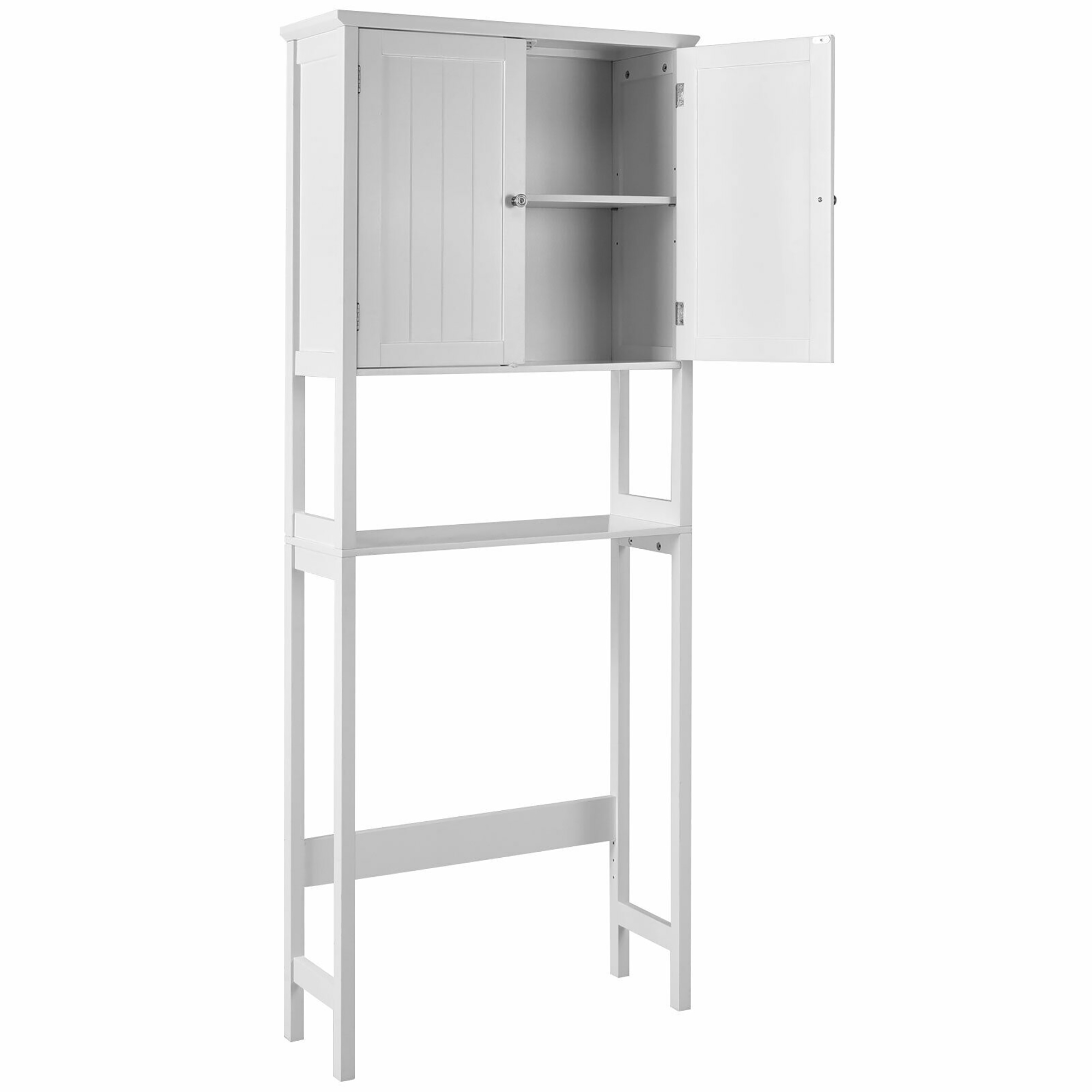 Armoire de Rangement au-Dessus des Toilettes Organisateur de Salle de Bain à Double Porte Étagère Réglable