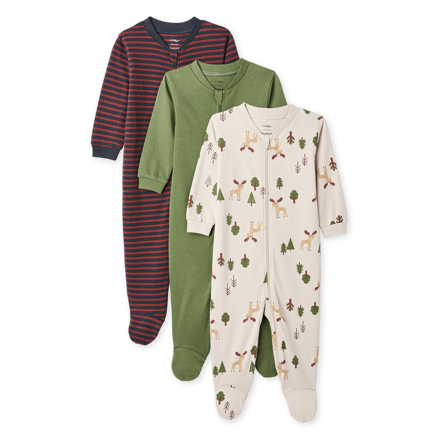 Lot de 3 grenouillères avec pieds intégrés George pour bébés garçons