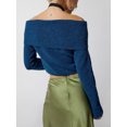 thumbnail image 4 of Faithtur Women's Spring Autumn Knit Tops Solid Color Long Sleeve Off Shoulder Slim Knitwear, 4 of 5