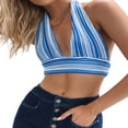 thumbnail image 4 of Women Deep V Neck Stripe Halter Crop Vest Backless Cami Tank Top, 4 of 6