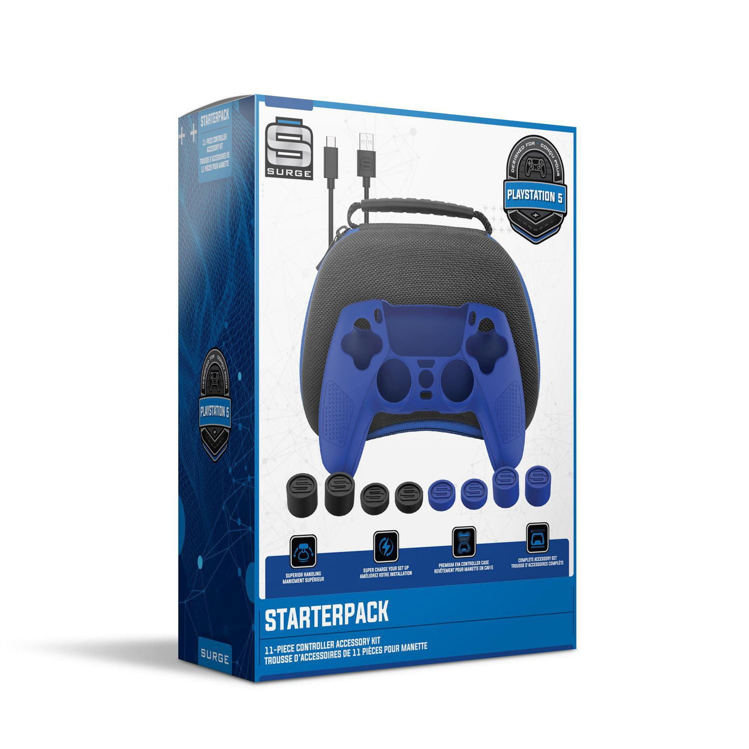 Trousse de démarrage de 11 accessoires de Surge pour manette de PS5 - Bleu/Noir