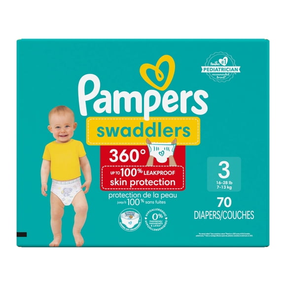 Pampers Diapers - Swaddlers 360° - Size 3, up to 100% Leakproof Comfy Dry Fit, EZ Off Tabs Designed for Easy Changes, Pull On Diaper