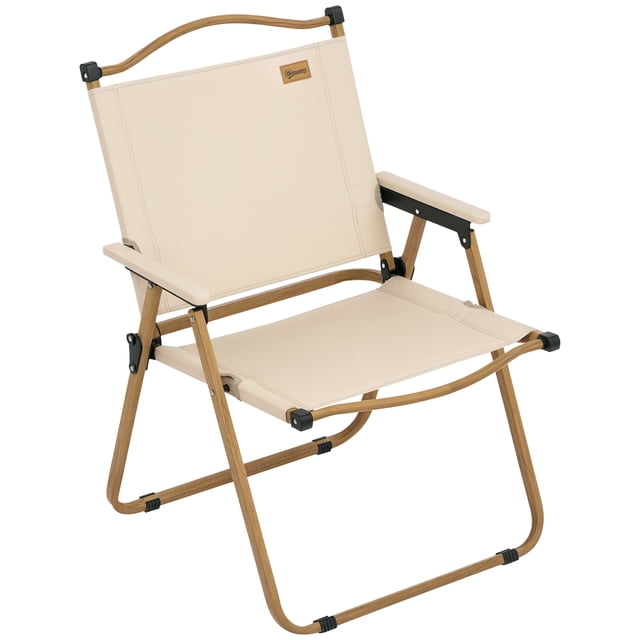 Outsunny Chaise de Camping Pliante, Fauteuil Portable, Kaki. une Chaise de Camping Légère et Pliable avec Tissu Oxford Kaki et Pieds en Acier Robustes. Conçue pour l'Extérieur, Elle Présente des Patins Antidérapants, des Accoudoirs et un design compact Pliable. Idéale pour le Camping, les Pique-Niques et les Fêtes sur Terrasse, Fait Partie des Essentiels du Mobilier de Camping.