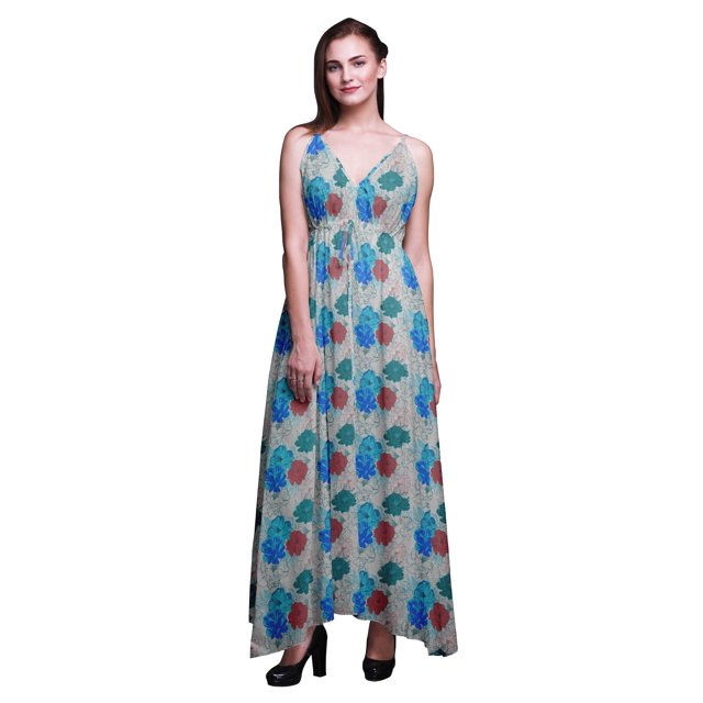 Bimba Robe Longue Maxi de Plage à Imprimé Floral pour Femmes, à Bretelles, Tenue de Villégiature d'Été - Grand